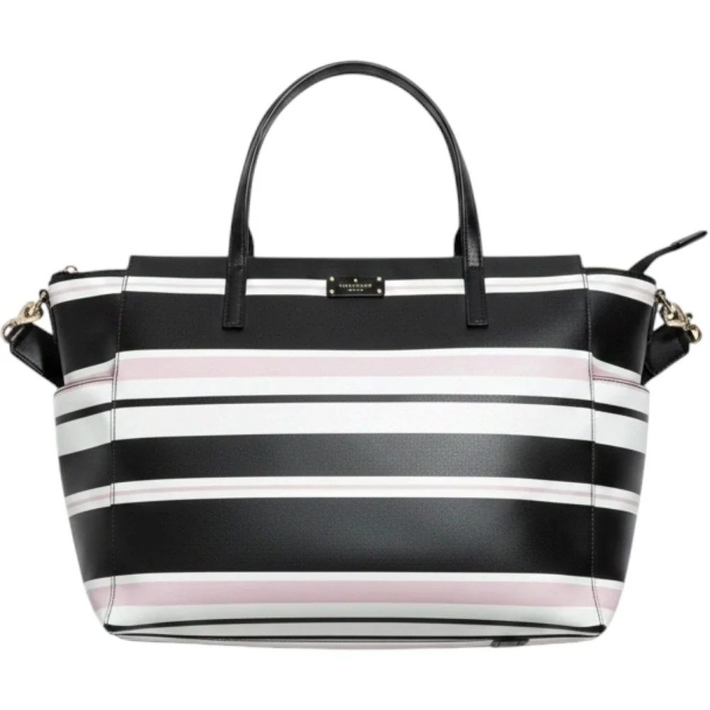 Kate Spade New York Striped Baby Bag Diaper Tote Black Pink White with Pad